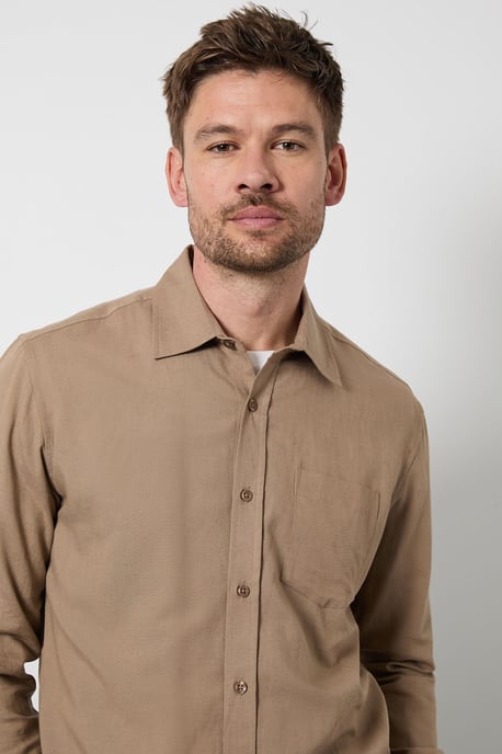 Taupe Long Sleeve Linen Shirt - Image 2