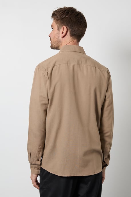 Taupe Long Sleeve Linen Shirt - Image 3