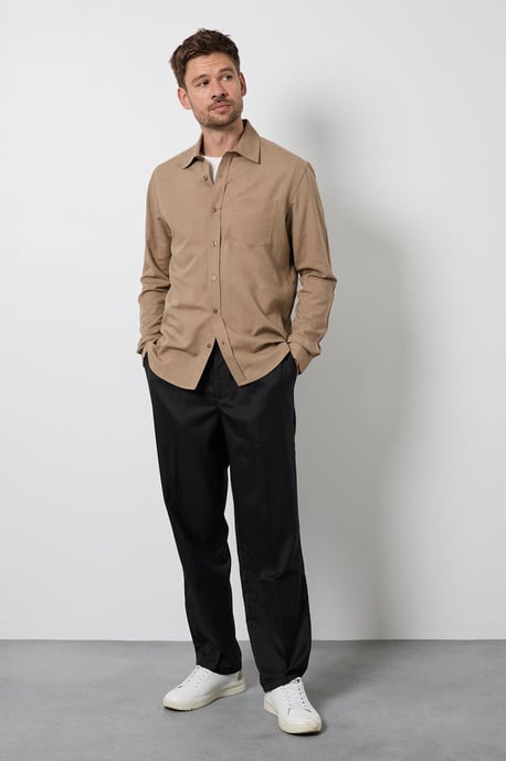 Taupe Long Sleeve Linen Shirt - Image 4