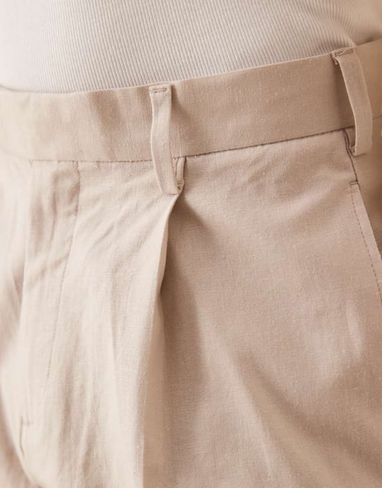 ASOS DESIGN smart wide leg linen blend trousers with front pleat in stone - Image 2