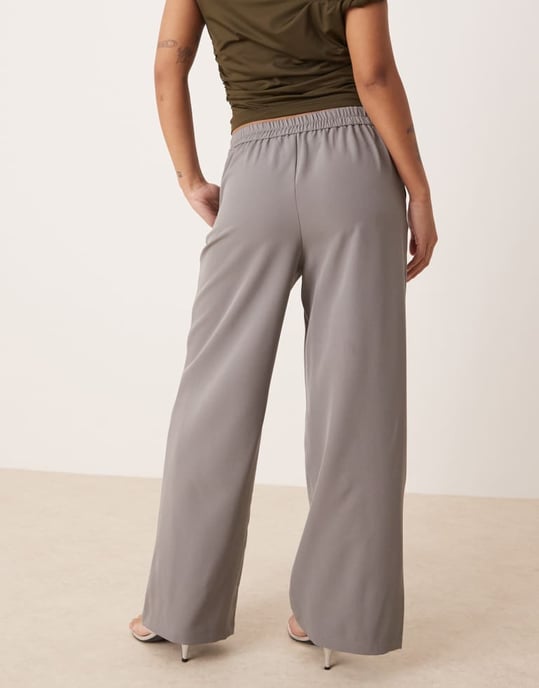 JDY Petite asymmetric button wide leg trousers in grey - Image 2
