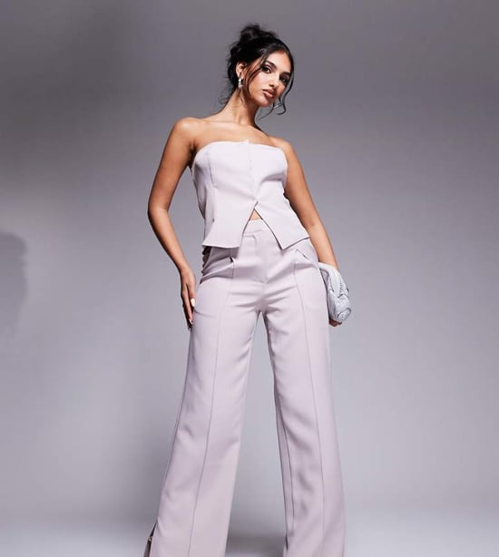 Kaiia exclusive tailored wide leg seam detail trousers co-ord in light grey - Image 1