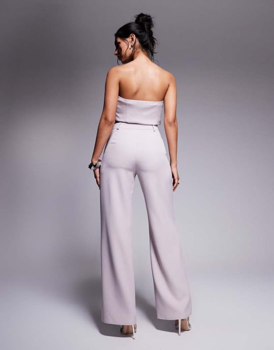 Kaiia exclusive tailored wide leg seam detail trousers co-ord in light grey - Image 4
