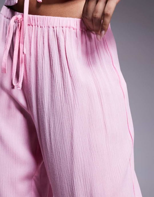 Kaiia exclusive textured beach wide leg trousers co-ord in pink - Image 3