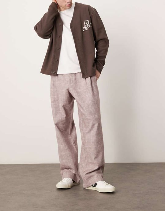 ASOS DESIGN vida ben smarta byxor med strukturerad ruta i blekt burgundy - Image 1