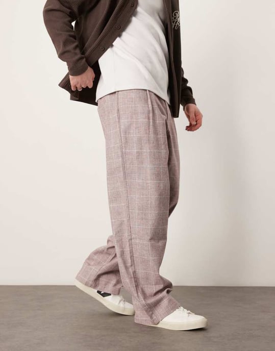ASOS DESIGN vida ben smarta byxor med strukturerad ruta i blekt burgundy - Image 2