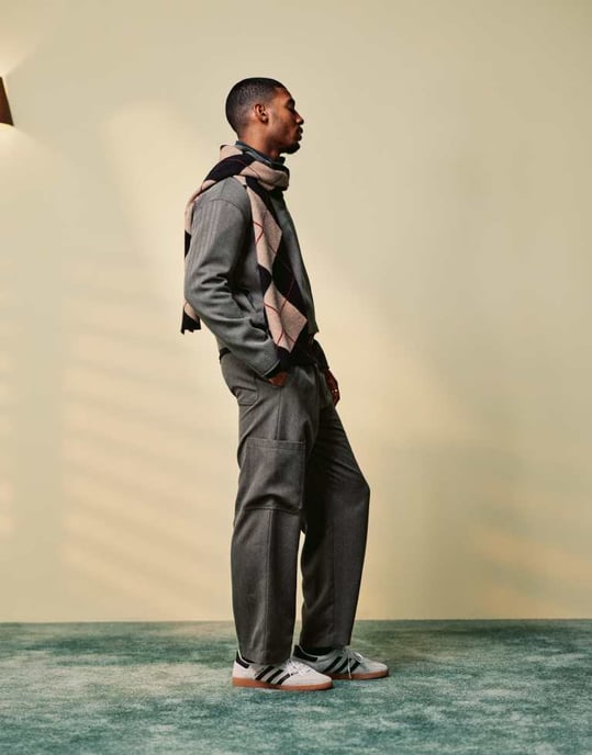 ASOS DESIGN smart co-ord wide cargo trousers in grey herringbone with elasticated waist - Image 2