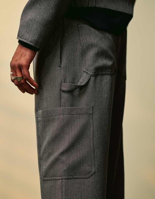 ASOS DESIGN smart co-ord wide cargo trousers in grey herringbone with elasticated waist - Image 3