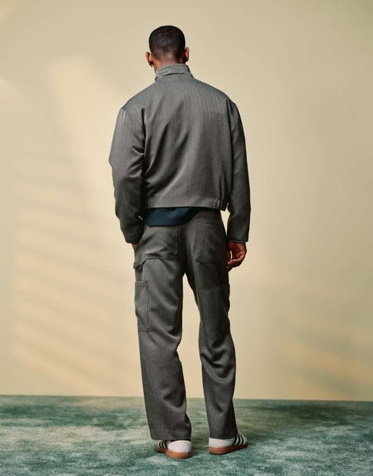 ASOS DESIGN smart co-ord wide cargo trousers in grey herringbone with elasticated waist - Image 4