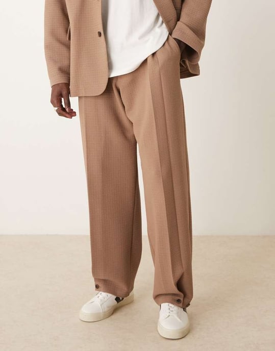 ASOS DESIGN soft tailored wide suit trousers in brown seersucker - Image 2