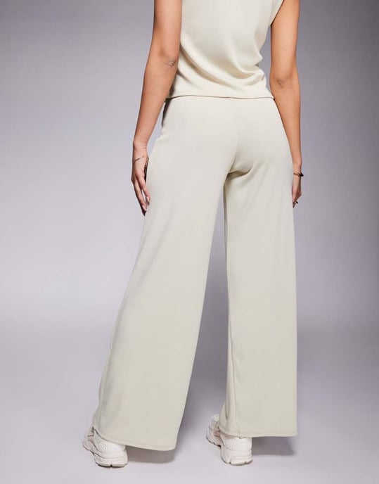 ASOS DESIGN co-ord rib wide leg trouser in stone - Image 3