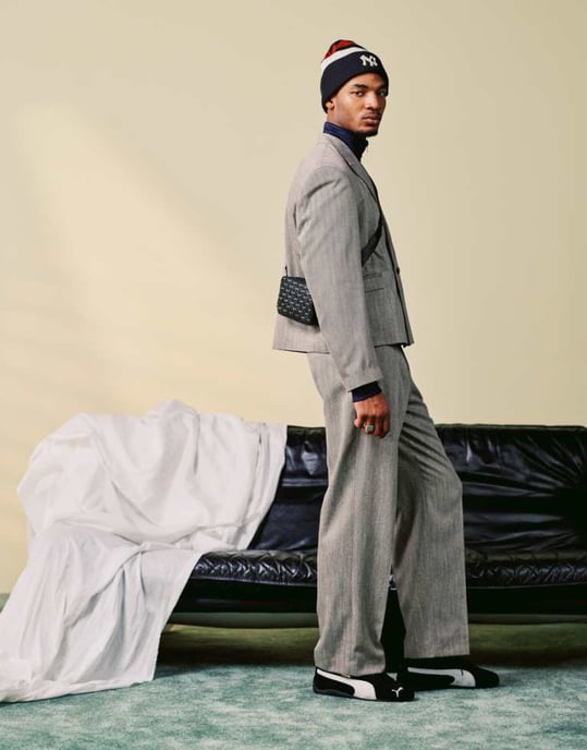 ASOS DESIGN wide leg suit trousers in stone textured herringbone with elasticated waist - Image 1