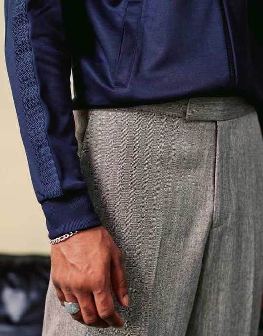 ASOS DESIGN wide leg suit trousers in stone textured herringbone with elasticated waist - Image 3
