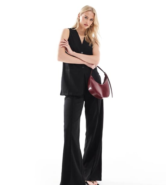 Vero Moda Tall wide leg jersey crepe trouser co-ord in black - Image 1