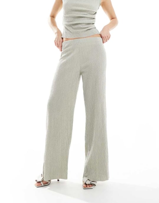 ASOS DESIGN co-ord textured wide leg trouser in grey - Image 3
