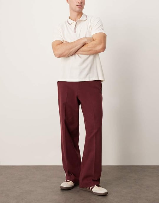 ASOS DESIGN smart vida byxor med sidopipningar i bordeaux - Image 3