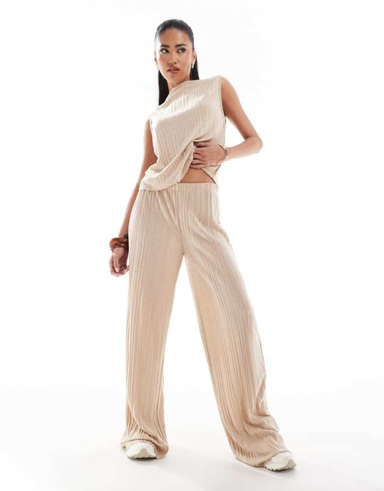 ASOS DESIGN vida ben medelhög midje plisserade byxor set i rosa - Image 1