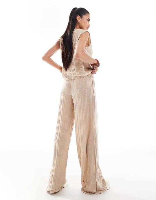 ASOS DESIGN vida ben medelhög midje plisserade byxor set i rosa - Image 2