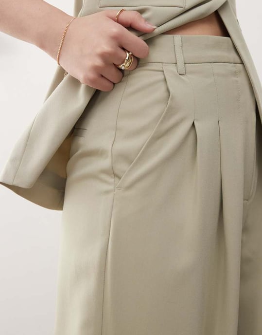 Miss Selfridge koordinerade skräddarsydda vida byxor i khaki - Image 2