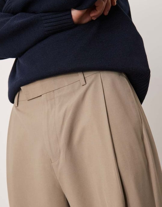 ASOS DESIGN smart wide leg trousers with deep pleat in stone - Image 4
