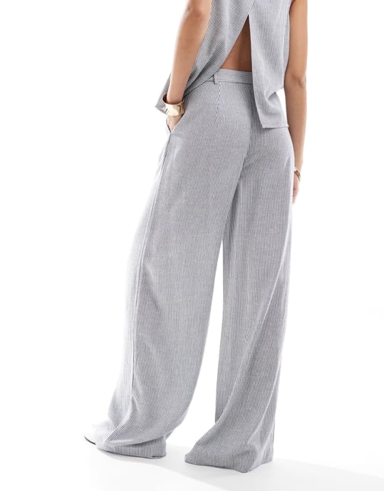 ASOS DESIGN linen look wide leg trouser co-ord in stripe - Image 2