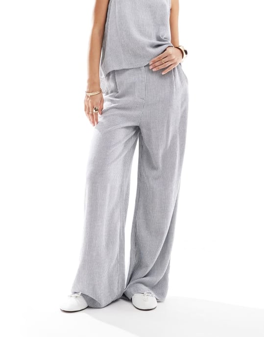 ASOS DESIGN linen look wide leg trouser co-ord in stripe - Image 4