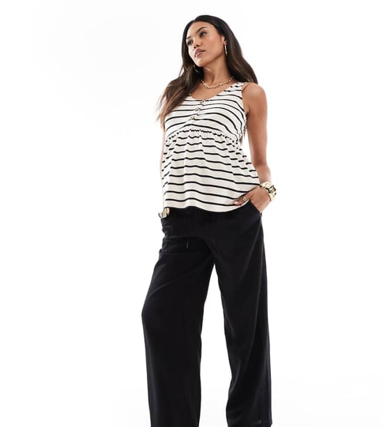 Vero Moda Maternity linen blend wide leg trousers in black - Image 1