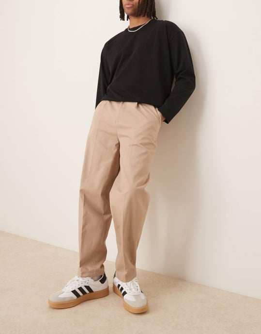 ASOS DESIGN smart oversized tapered byxor i 100% bomull med sidjusteringar i ljus sten - Image 1