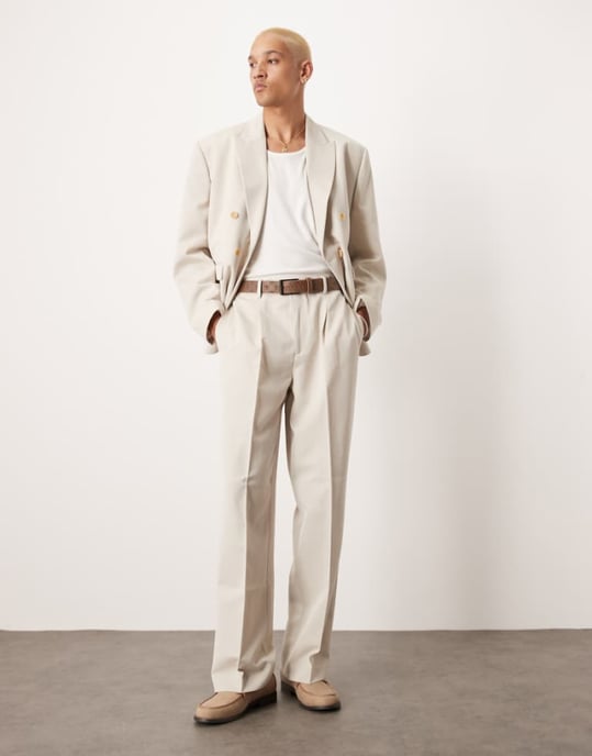 ASOS DESIGN wide leg suit trousers in pebble - Image 1