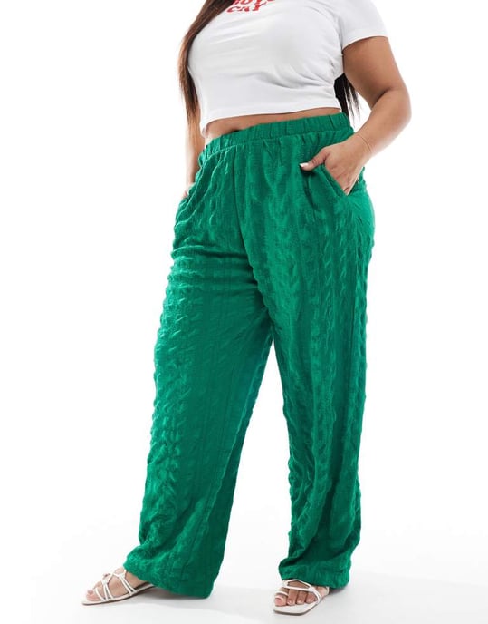 Vero Moda Curve textured wide leg trousers in green - Image 4