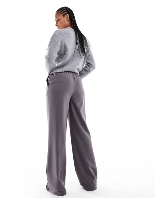 ASOS DESIGN Långa skräddarsydda vida byxor med kontrasterande midjeband i kolsvart - Image 3