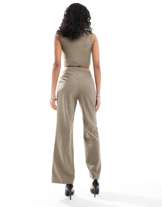Miss Selfridge co-ord tailored wide leg trouser in khaki - Image 2