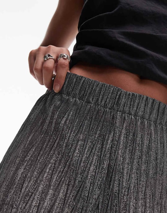 Topshop breda metallic genomskinliga byxor i svart och silver - Image 3