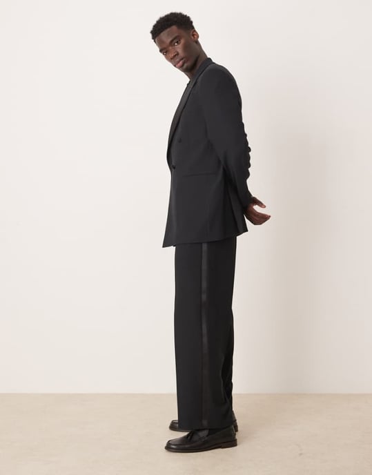 ASOS DESIGN vida byxor i smokingstil i svart textur - Image 1