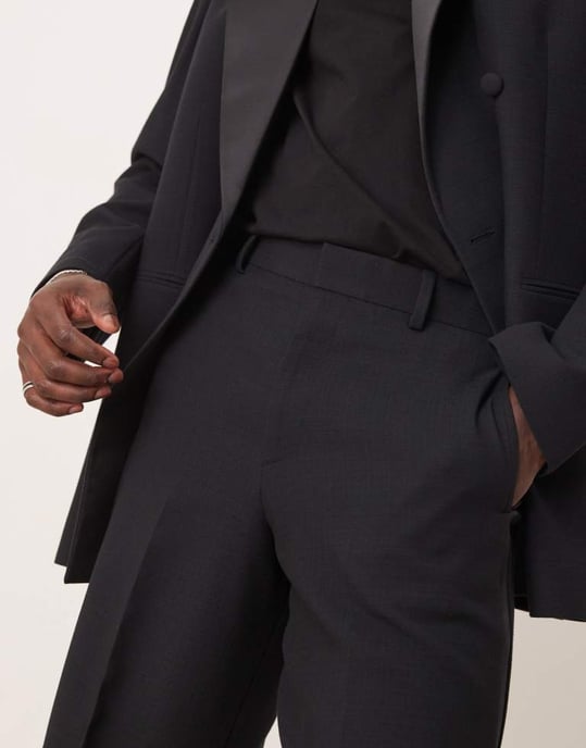 ASOS DESIGN vida byxor i smokingstil i svart textur - Image 3