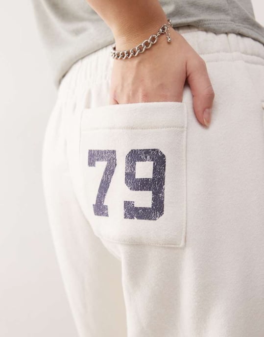 Pacsun wide leg logo joggers co-ord in cream marl - Image 2