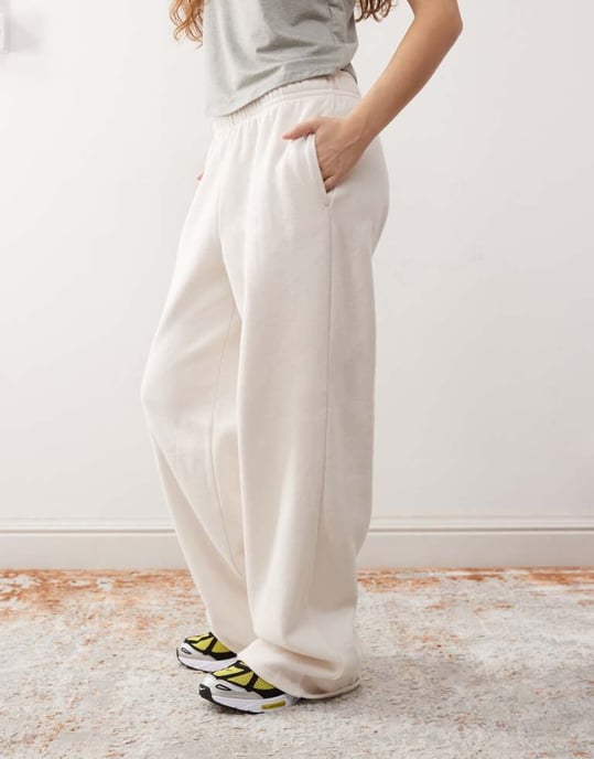Pacsun wide leg logo joggers co-ord in cream marl - Image 3