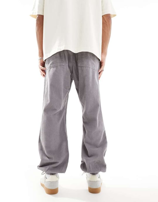 ASOS DESIGN tapered tvättad kord joggers i grått - Image 3