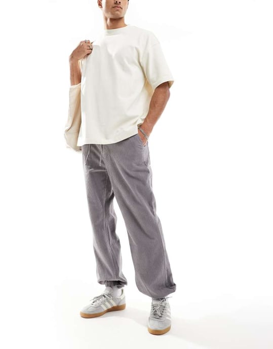 ASOS DESIGN tapered tvättad kord joggers i grått - Image 4