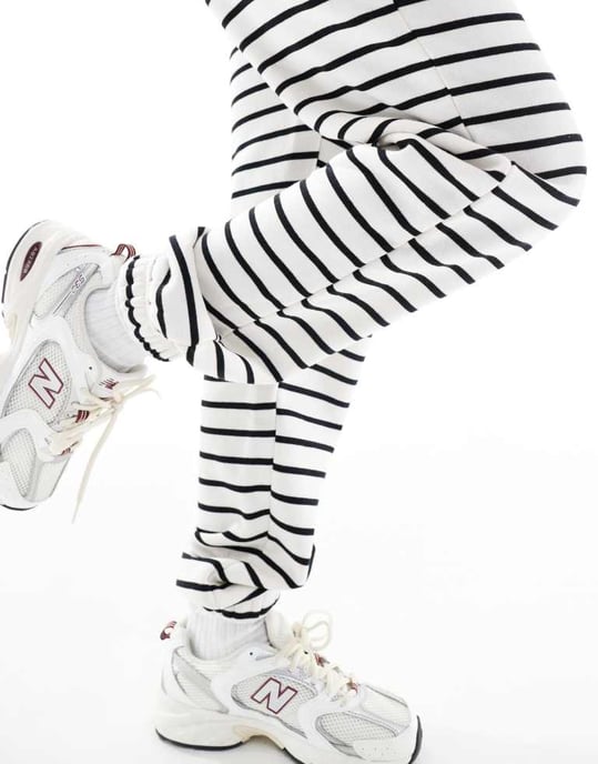 Pieces high waist jogger co-ord in black and white stripe - Image 2