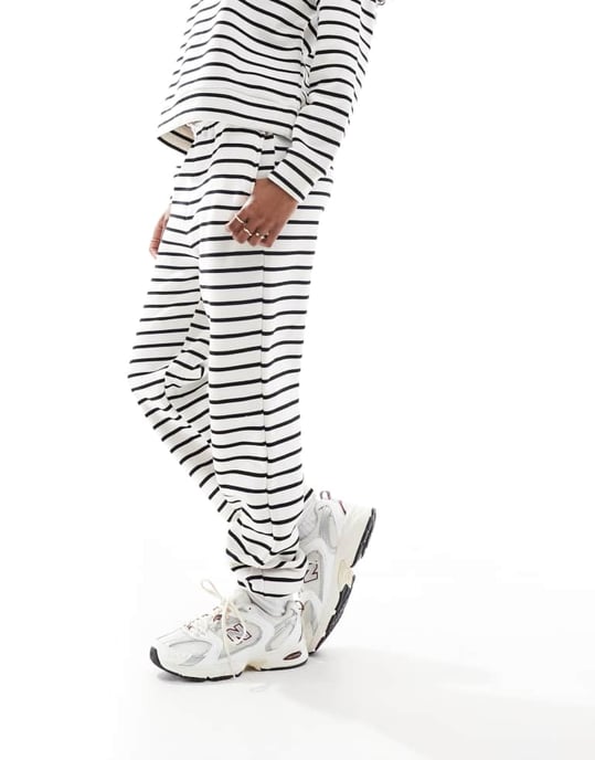 Pieces high waist jogger co-ord in black and white stripe - Image 3