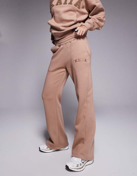 Kaiia cotton blend wide leg joggers co-ord in espresso - Image 2