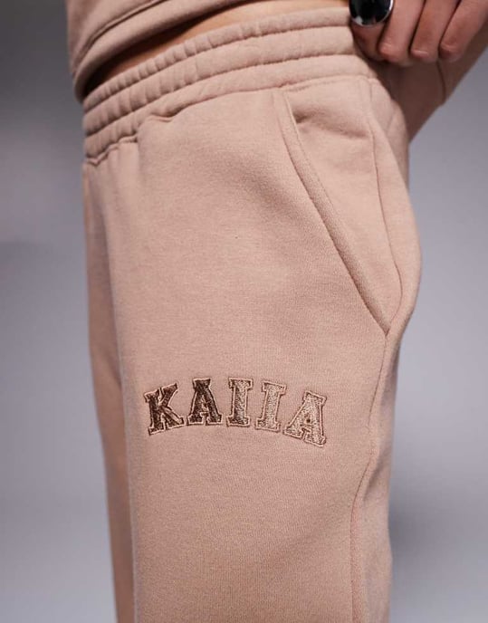 Kaiia cotton blend wide leg joggers co-ord in espresso - Image 3