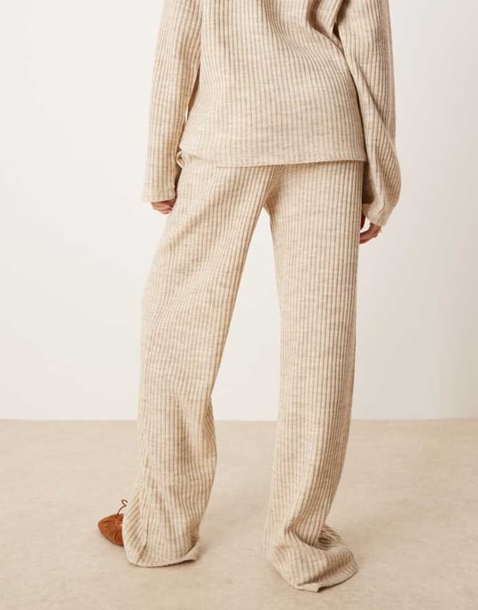 ASOS DESIGN brushed rib co-ord wide leg jogger in cream - Image 4