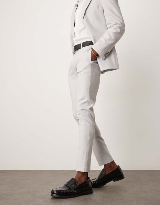 ASOS DESIGN linneblandning smal kostymbyxor i grått - Image 3