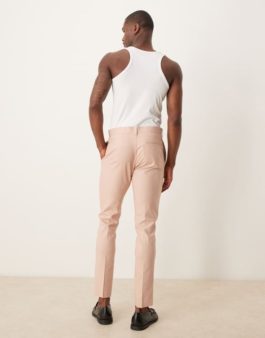 ASOS DESIGN linen blend slim suit trousers in pink - Image 3