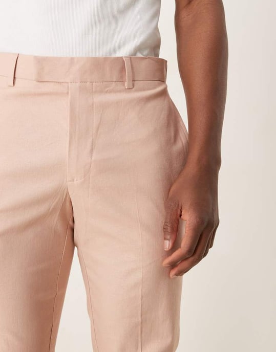 ASOS DESIGN linen blend slim suit trousers in pink - Image 4