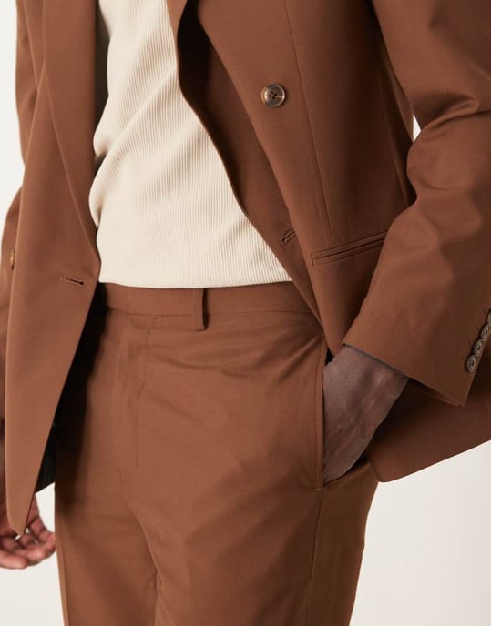 ASOS DESIGN raka kostymbyxor i brunt - Image 3