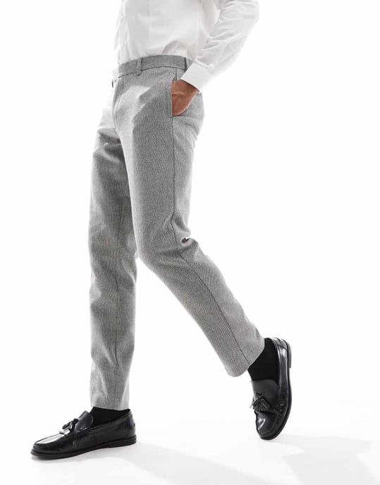 ASOS DESIGN slim suit trousers with wool in grey barleyweave - Image 2