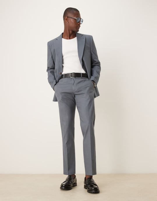 ASOS DESIGN linneblandning smal kostymbyxor i blått - Image 1